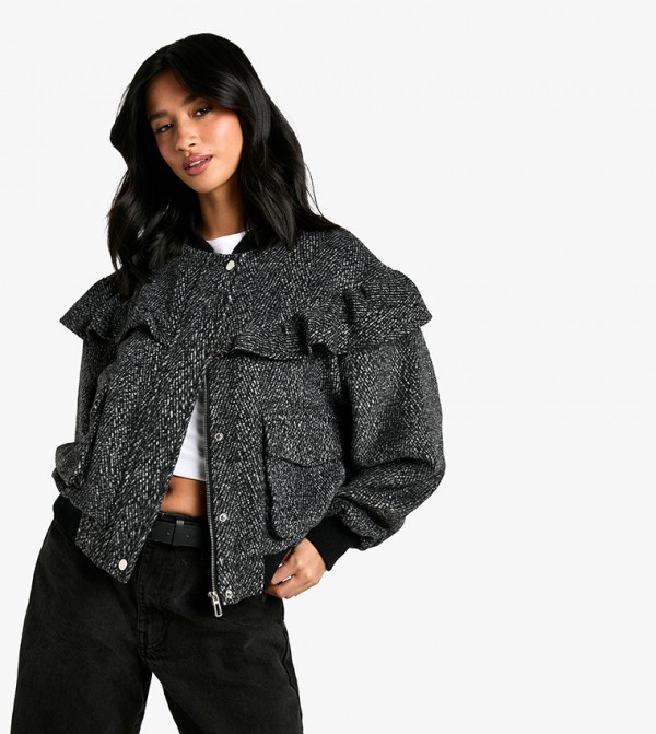Petite Frill Detail Wool Look Jacket
