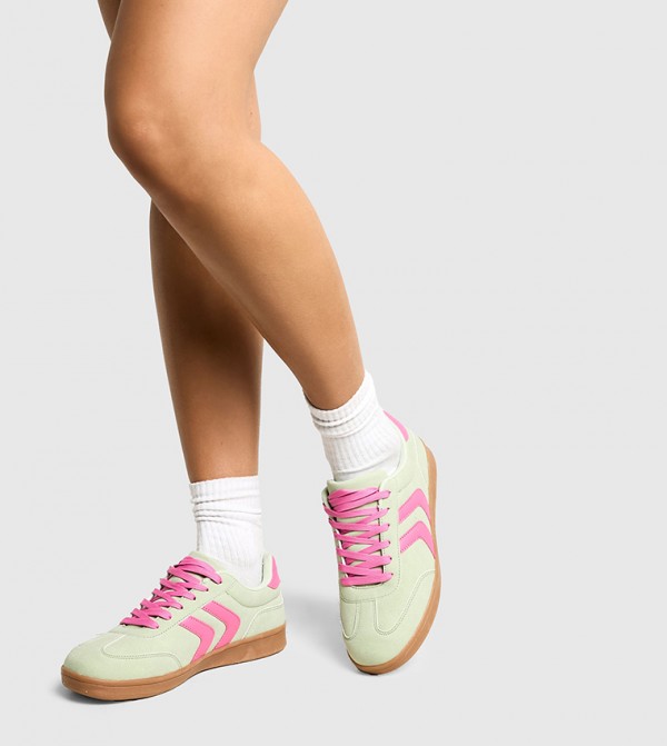 Faux Suede Contrast Striped Trainer Sneakers