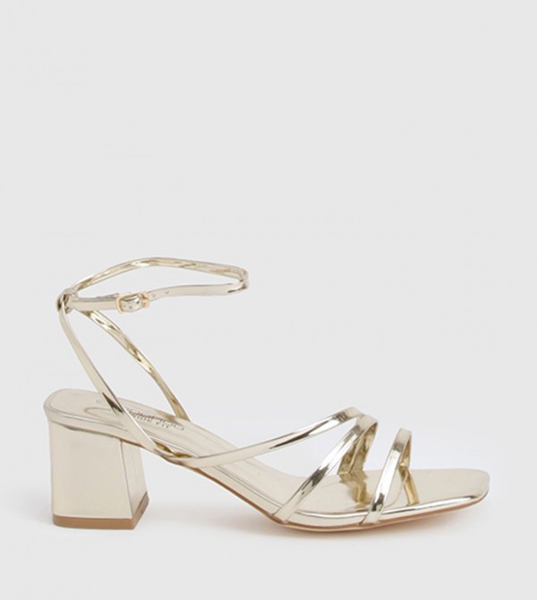 Triple Strap Detail Block Heel Sandals