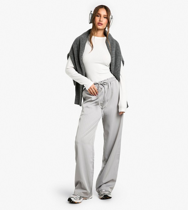 Pinstriped Drawstring High Waist Sweatpants
