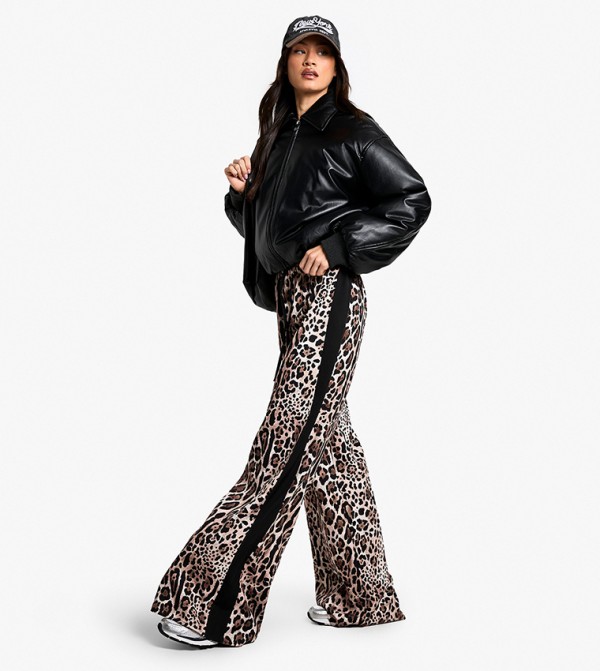 Tall Side Stripe Leopard Drawstring Wide Leg Trousers