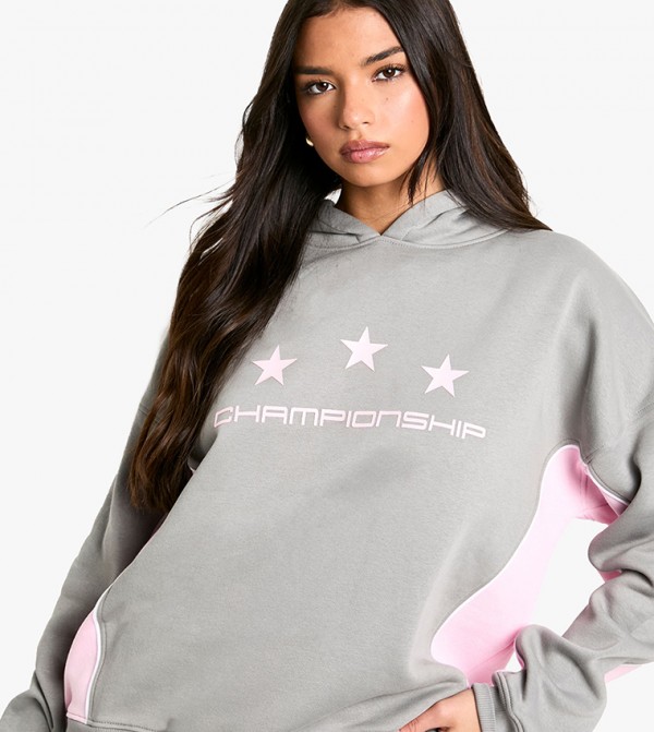 Championship Star Slogan Color Block Oversized Hoodie