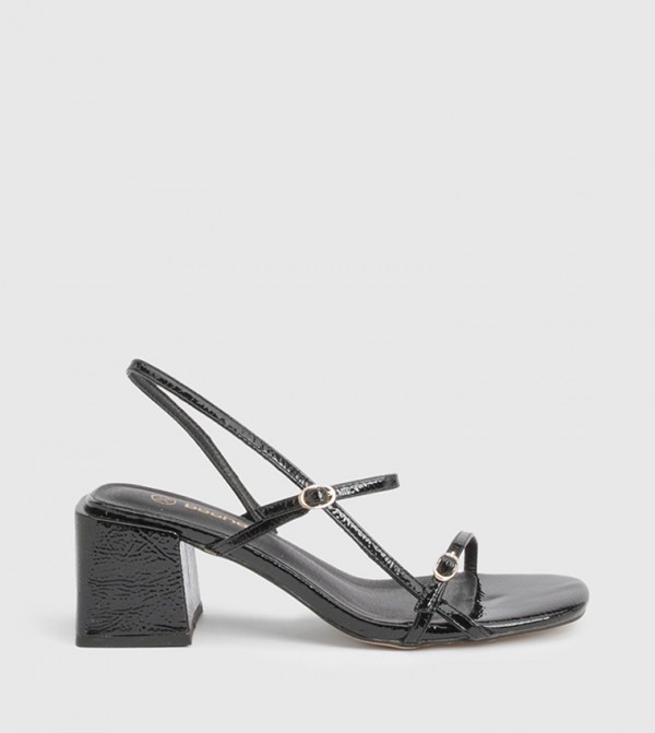 Buckle Detail Slingback Block Heel Sandals