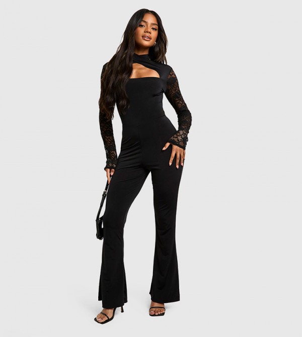 Cut-Out Detail Lace Long Sleeves Jumpsuit