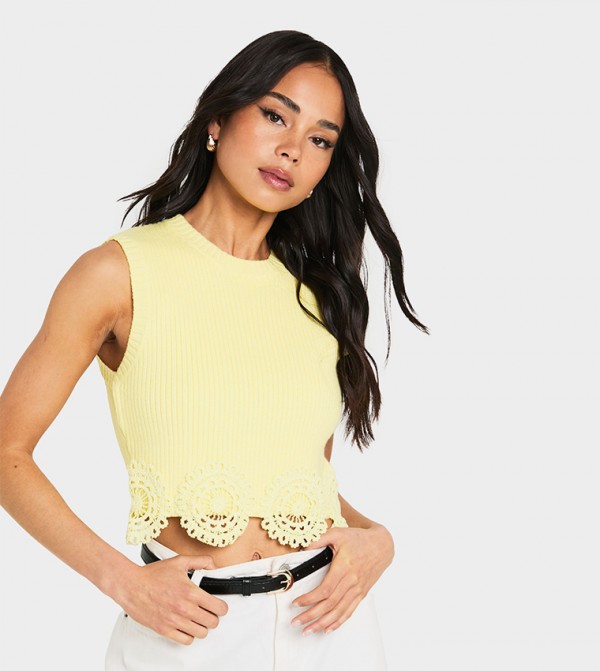 Crochet Trim Knitted Crop Top