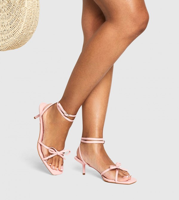 Bow Detail Ankle Strap Heeled Sandals