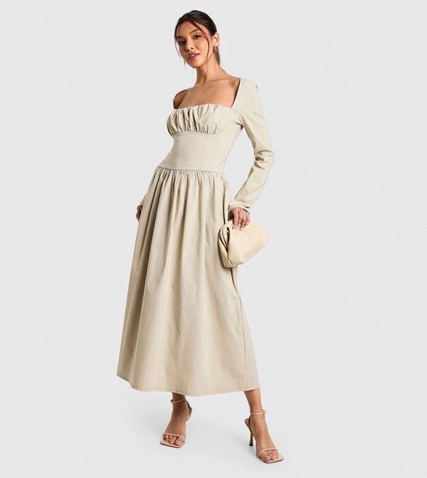 Solid Square Neck Midaxi Dress