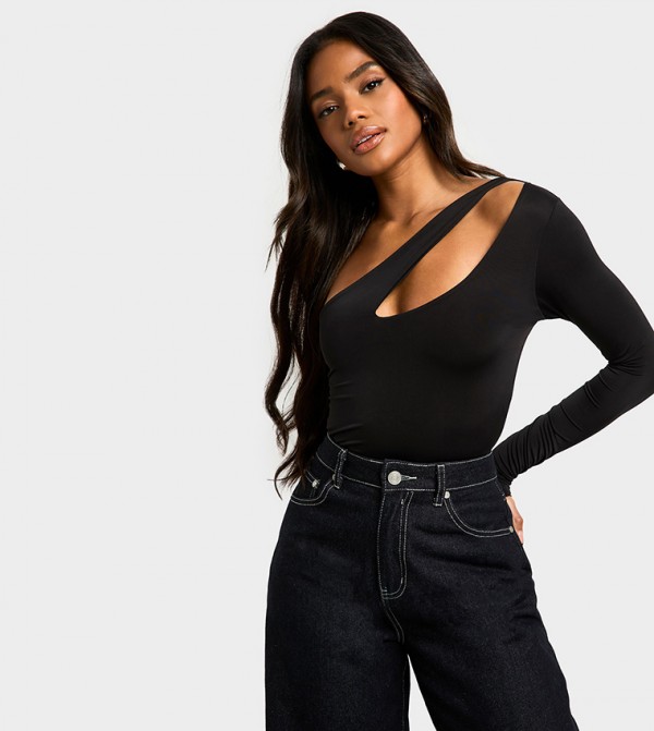 Slinky Cut Out One Shoulder Bodysuit Top