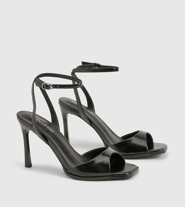 Glossy Ankle Strap Heeled Sandals
