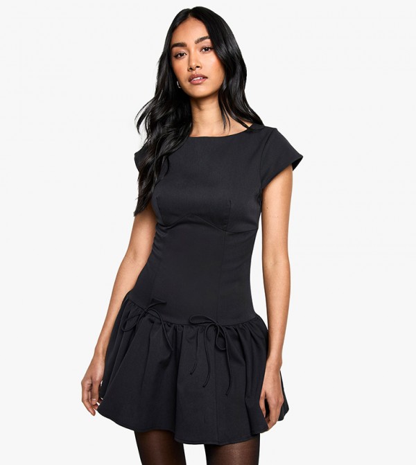 Woven Cap Sleeves Mini Skater Dress