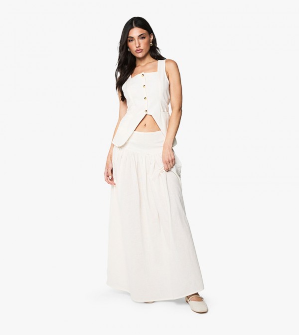 Solid Elastic Waist Maxi Skirt