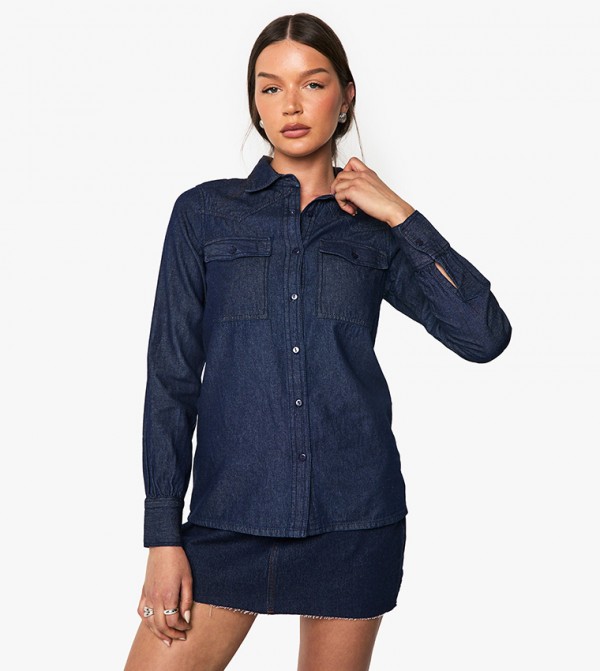 Chambray Long Sleeves Western Denim Shirt
