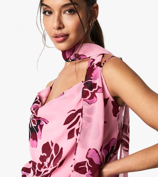 Floral Print Cowl Neck Cami Top
