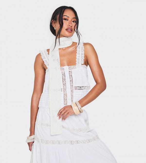 Cotton Poplin Lace Trim Embroidered Cami Top