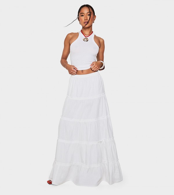 Tiered Cotton Poplin Maxi Skirt