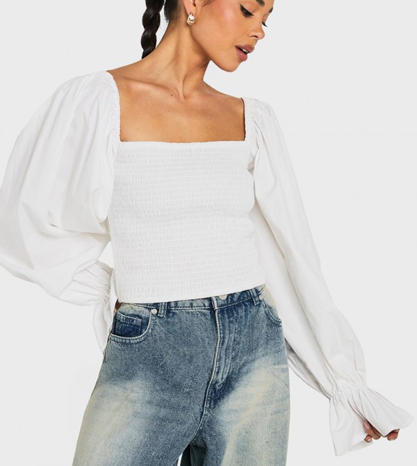 Shirred Poplin Crop Top