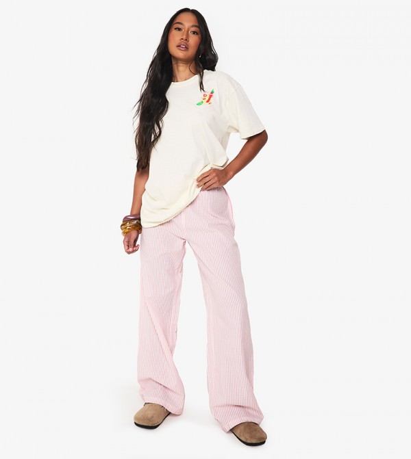 Checkered Striped Drawstring Wide Leg Trousers