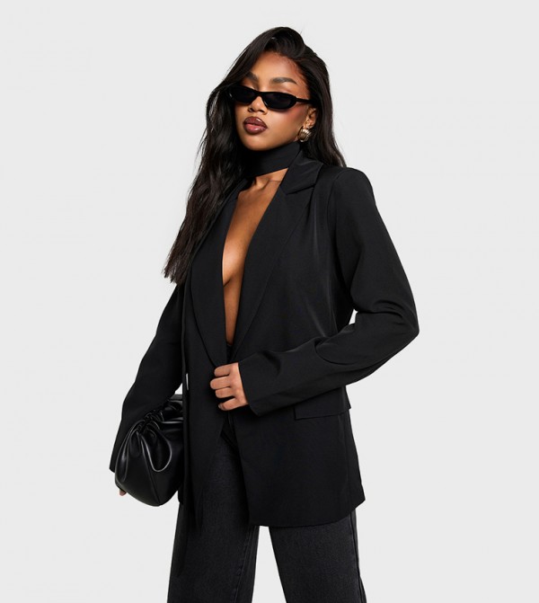 Woven Tie Neck Detail Blazer