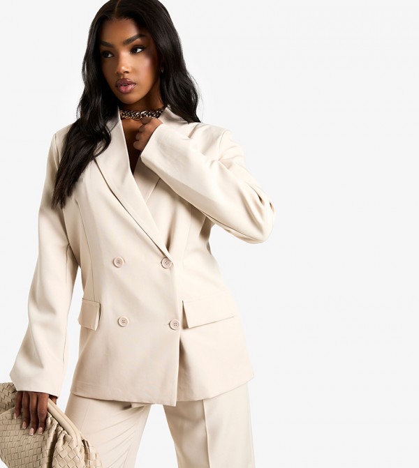 Woven Double Breasted Oversized Blazer