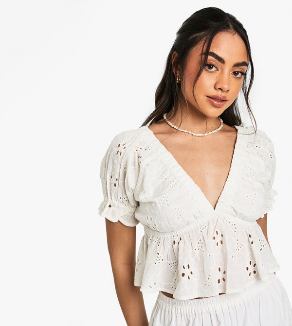 Broderie Plunge Neck Top