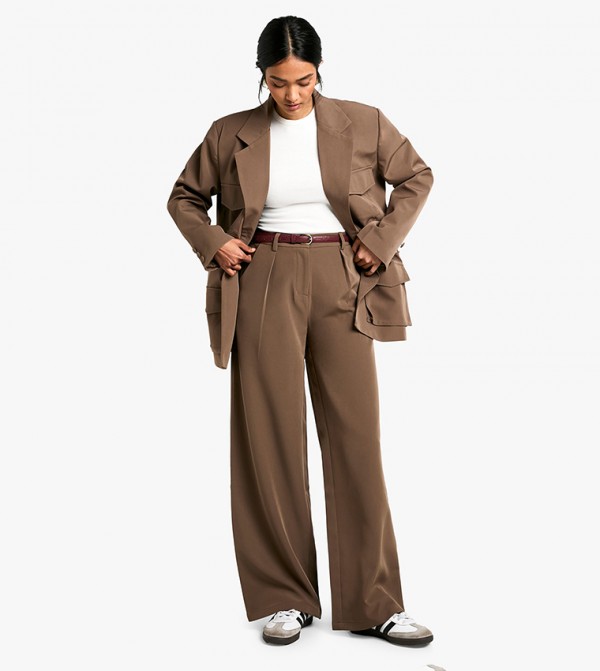 Woven Tailored Wide Leg Trousers