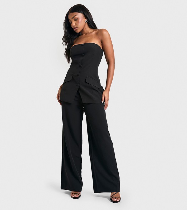 Woven Tailored Pleated Wide Leg Trousers