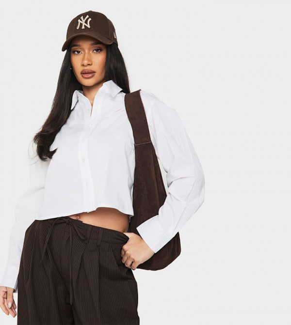 Solid Long Sleeves Cropped Shirt
