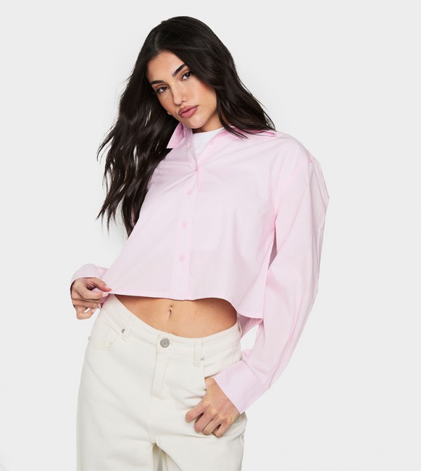 Solid Long Sleeves Cropped Shirt