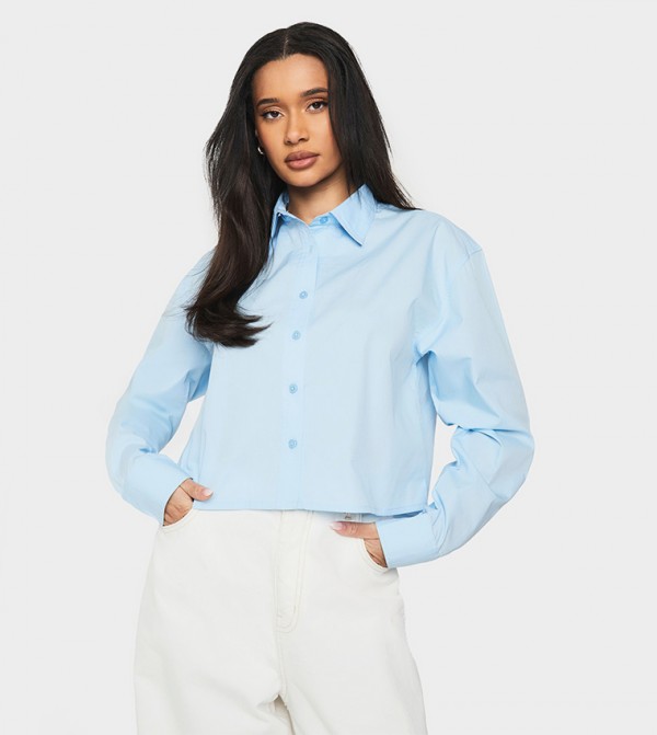 Solid Long Sleeves Cropped Shirt