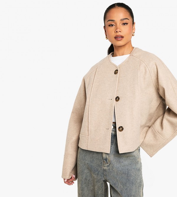Wool Look Crew Neck Jacket