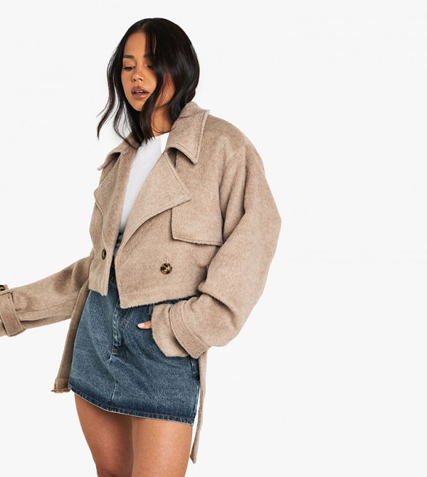 Oversized Collar Belted Jacket
