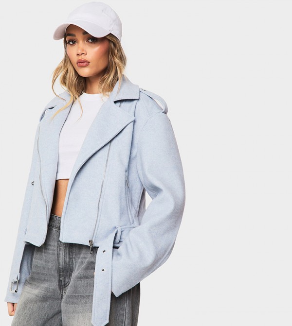 Wool Look Belted Jacket