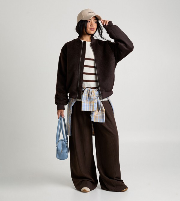 جاكيت بومبر شبه صوف كم طويل 