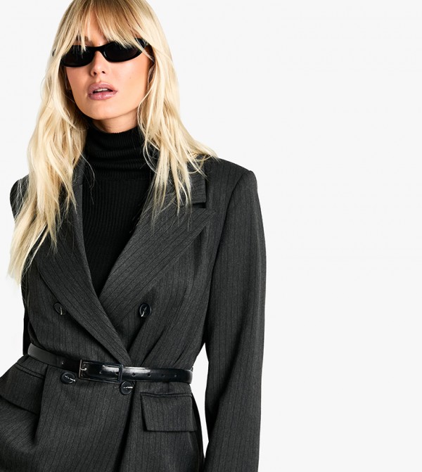 Tailored Woven Pinstripe Double Breast Blazer
