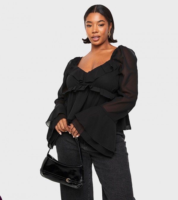 توب شيفون مكشكش للمقاسات الكبيرة