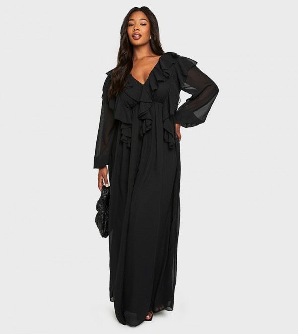 Curve Chiffon Ruffle Detail Maxi Skater Dress