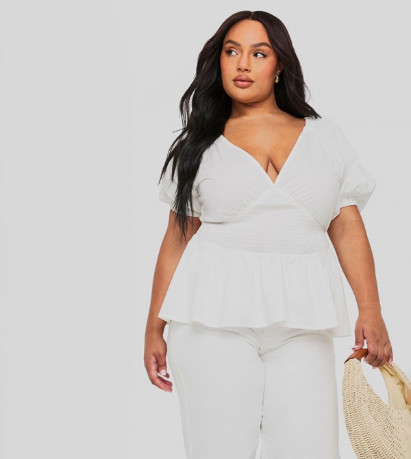 Curve Puff Sleeves Tie Back Smock Top