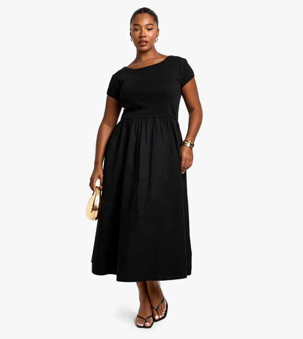Curve Ribbed Poplin Short Sleeves Smock Dress