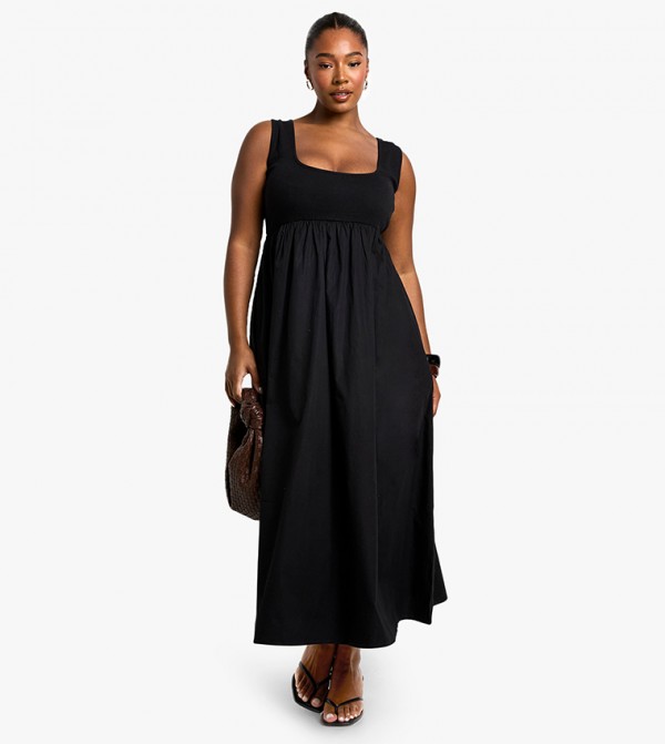 Curve Ribbed Poplin Midaxi Smock Dress