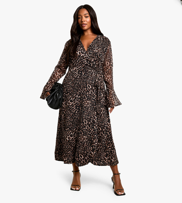 Curve Chiffon Leopard Print Wrap Midaxi Dress