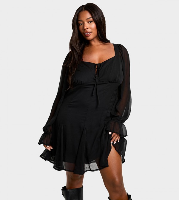 Curve Chiffon Tie Front Shift Dress