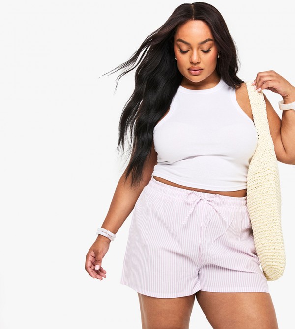 Curve Striped Drawstring Waist Shorts