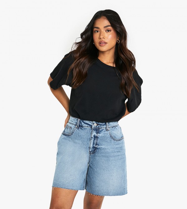 Petite High Waist Bermuda Denim Shorts