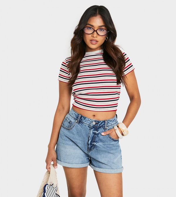 Petite Mom Fit Denim Shorts