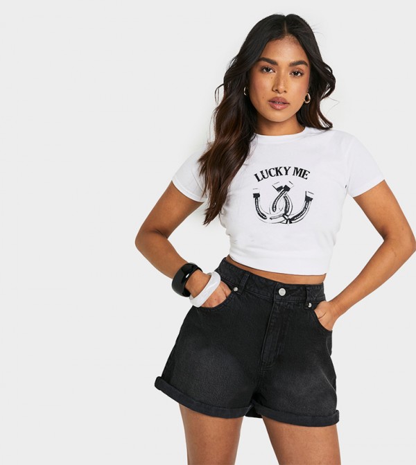 Petite Mom Fit Denim Shorts