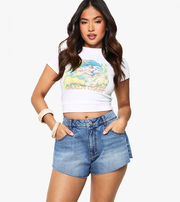 Petite Flippy Wide Leg Denim Shorts