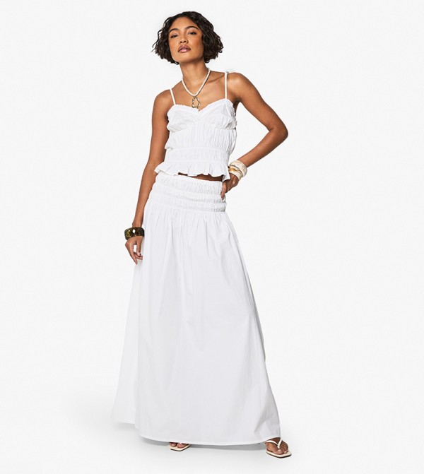 Tall Shirred Waist Poplin Maxi Skirt