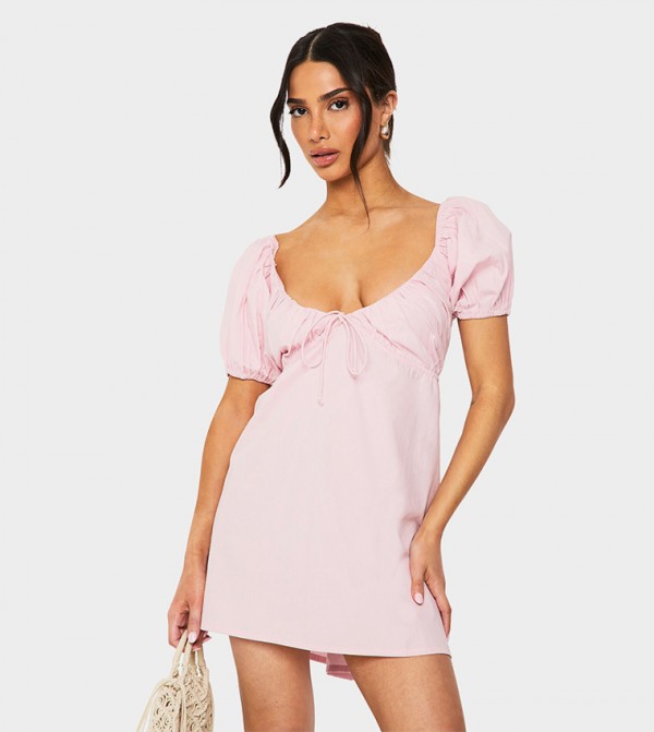 Petite Poplin Puff Sleeves Mini Dress