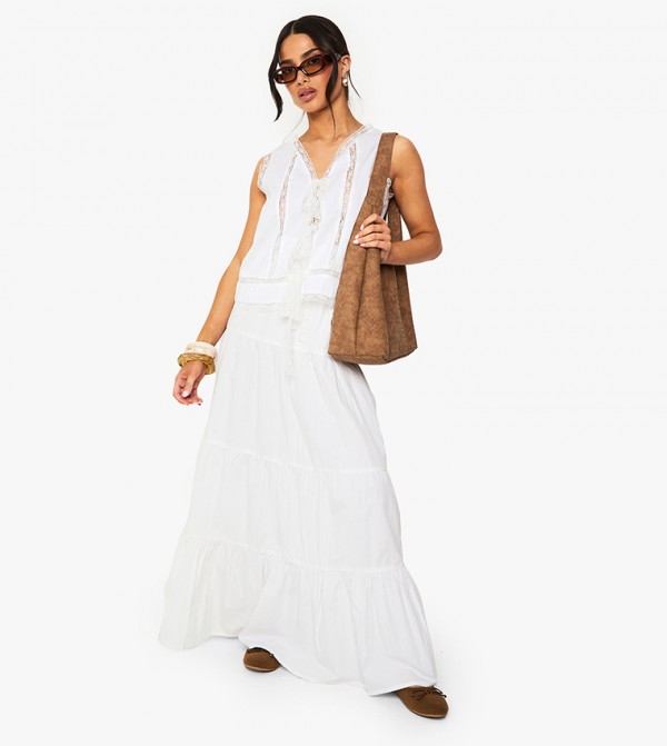 Petite Tiered Poplin Maxi Skirt