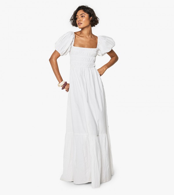 Tall Puff Sleeves Shirred Maxi Dress